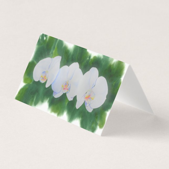 Elegant tropiska vita vattenfärgade orkidémålning kort (Framsida)