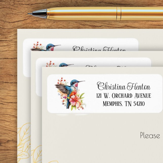 Elegant Tropiskt blommande Returadress av Hummingb Returadress Etikett (Elegant Tropical Flower Hummingbird Return Address Label)