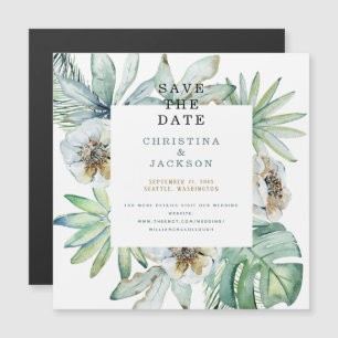 Elegant Tropiskt Foliage Bröllop spara datum Magnetisk Inbjudningskort