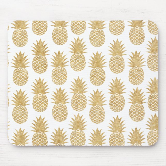 Elegant Tropiskt vit Guld ananas Mönster Musmatta (Framsidan)