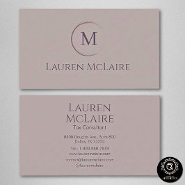 Elegant True Taupe Circle Monogram Visitkort