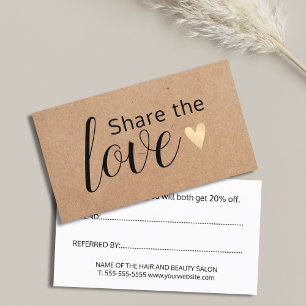 Elegant tryckt Kraft Faux Guld Heart Beauty Salon Rabattkort