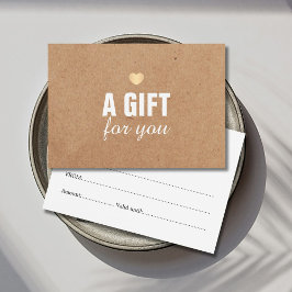 Elegant tryckt Kraft Guld Heart Gift Certificate Visitkort
