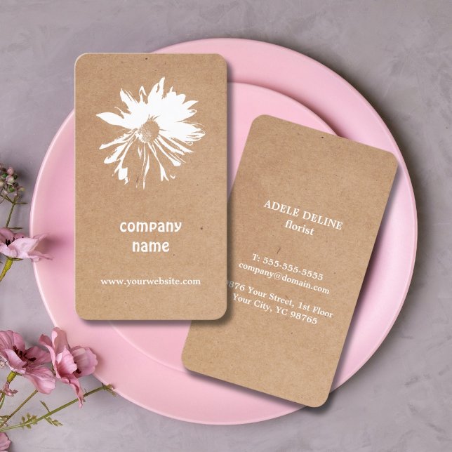 Elegant tryckt Kraft White-Blommigt Visitkort (Skapare uppladdad)