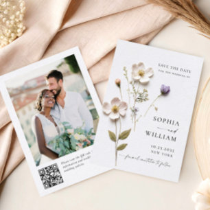 Elegant tryckt pressad pastell boho blommig bröllo spara datumet