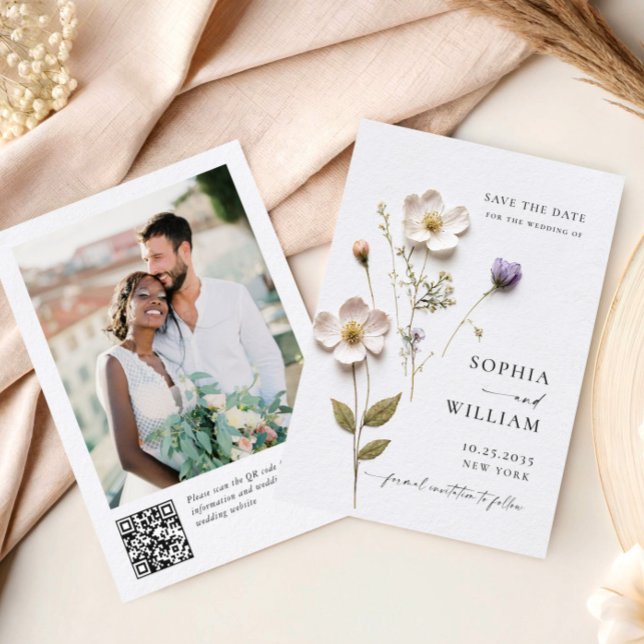 Elegant tryckt pressad pastell boho blommig bröllo spara datumet (Skapare uppladdad)