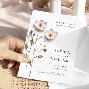 Elegant tryckt pressad pastell boho blommor bröllo spara datumet