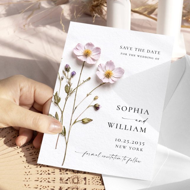 Elegant tryckt pressad pastell boho blommor bröllo spara datumet (Skapare uppladdad)