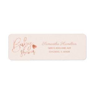 Elegant tryckt roséguld folie rosenskär baby showe returadress etikett