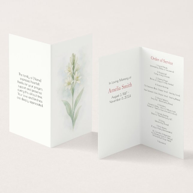 Elegant Tuberose-programmet för allmän serviceorde Kort (In- och utsida)