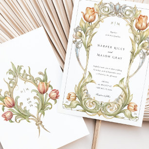 Elegant Tulip Art nouveau bröllopsinbjudan Inbjudningar