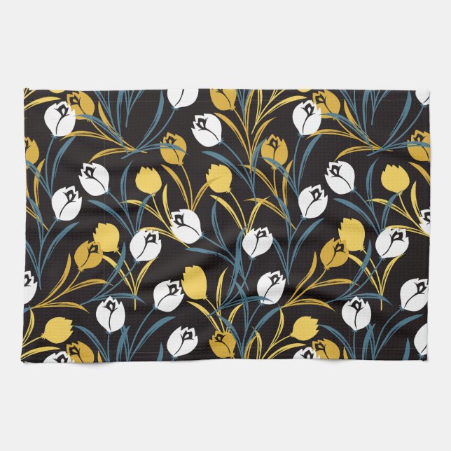 Elegant Tulip Blommönster Kökshandduk (Horisontell)