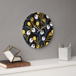 Elegant Tulip Blommönster Stor Klocka