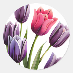 Elegant Tulip Embrace Stickers, Rund Runt Klistermärke