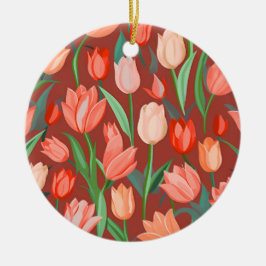 Elegant Tulip Floral Pattern – Red & Peach Spring Julgransprydnad Keramik