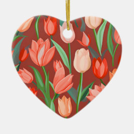 Elegant Tulip Floral Pattern – Red & Peach Spring Julgransprydnad Keramik