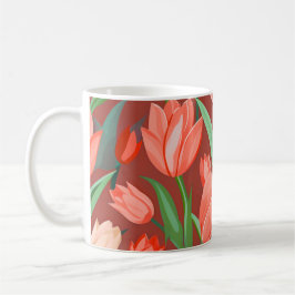Elegant Tulip Floral Pattern – Red & Peach Spring  Kaffemugg