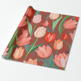 Elegant Tulip Floral Pattern – Red & Peach Spring  Presentpapper