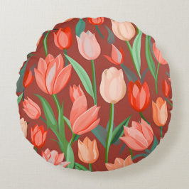 Elegant Tulip Floral Pattern – Soft Spring Garden  Rund Kudde