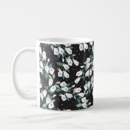 Elegant Tulip Flower Mönster Black Background Kaffemugg