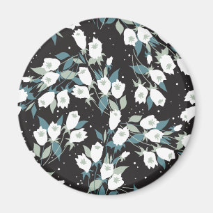 Elegant Tulip Flower Mönster Black Background Magnet
