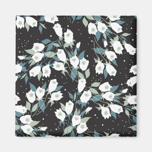 Elegant Tulip Flower Mönster Black Background Magnet
