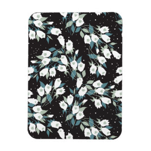 Elegant Tulip Flower Mönster Black Background Magnet