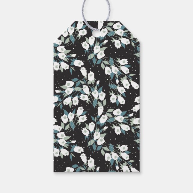 Elegant Tulip Flower Mönster Black Background Presentetikett (Framsidan)