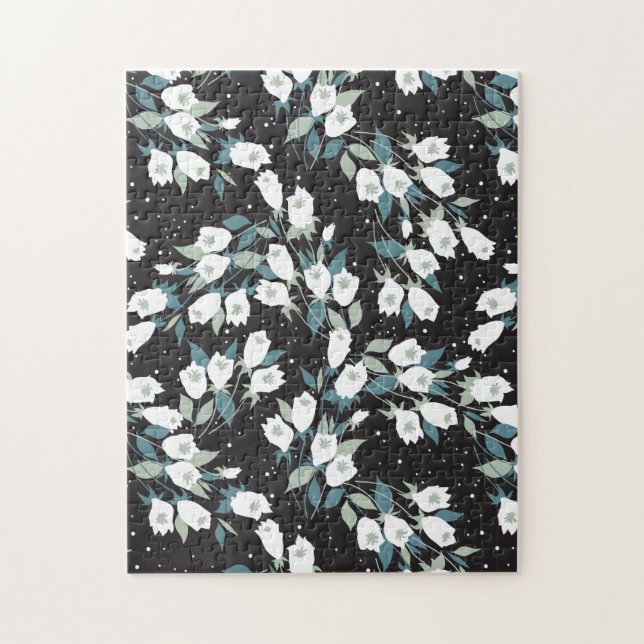 Elegant Tulip Flower Mönster Black Background Pussel (Vertikal)