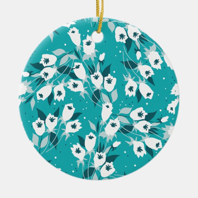 Elegant Tulip Flower Mönster Botanical Art Design Julgransprydnad Keramik (Framsidan)