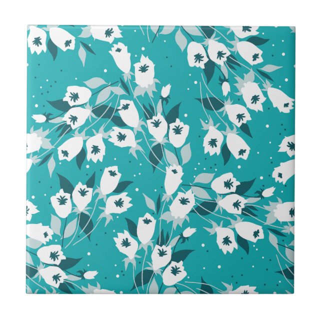 Elegant Tulip Flower Mönster Botanical Art Design Kakelplatta (Framsidan)