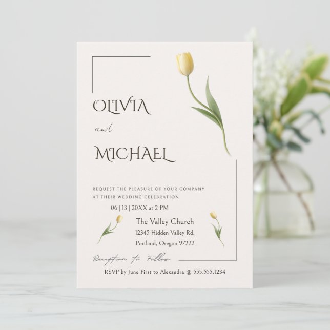 Elegant Tulip Simple Botanical Wedding Inbjudningar (Stående Fram)