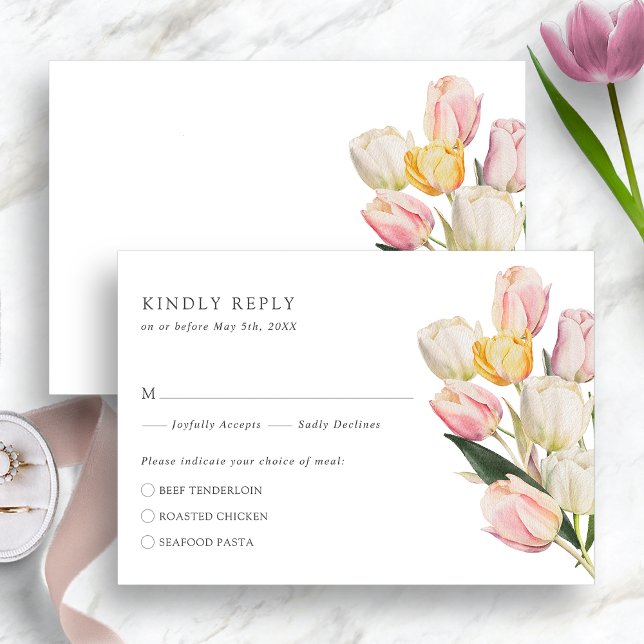 Elegant Tulip Svarskort OSA Kort (Elegant Watercolor Tulip RSVP Card by Painted Paperie
)