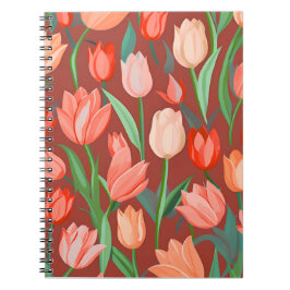 Elegant tulipblommönster – röd och persikofärgad v anteckningsbok