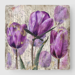 Elegant Tulips - A Gift of Beauty Fyrkantig Klocka