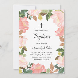 Elegant Tulips Blommigt Rosa Girl Girl Baptism Inbjudningar