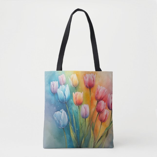 Elegant Tulips vattencolor Tote Tygkasse (Framsida)