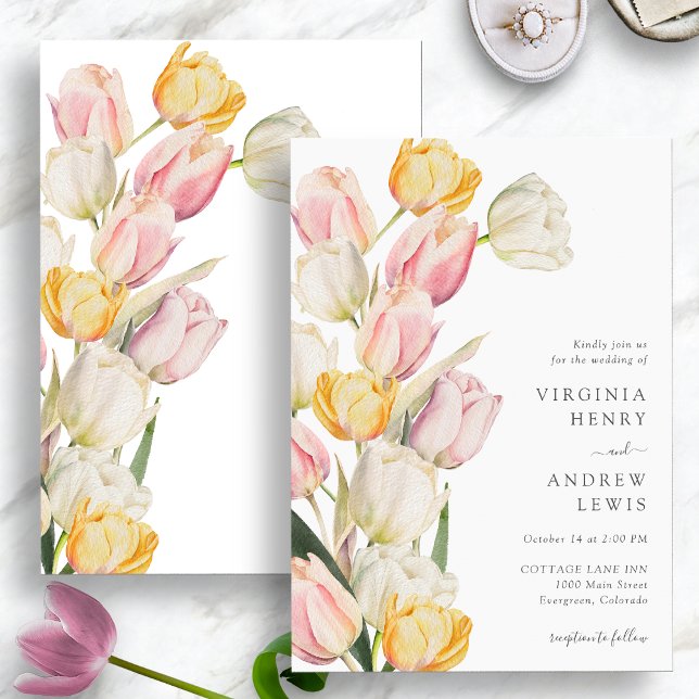 Elegant Tulpanbröllop Inbjudningar (Elegant Watercolor Tulip Wedding Invitation by Painted Paperie)