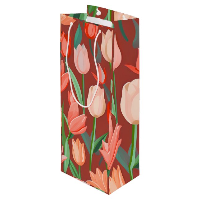 Elegant tulpinfloralmönster – röd och persikofärga (Baksidan Vinklad)