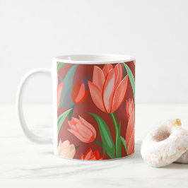 Elegant tulpinfloralmönster – röd och persikofärga kaffemugg
