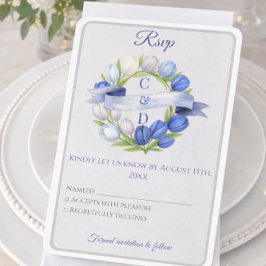 Elegant Tulpuskorsning i akvarell Bröllop Blått El OSA Kort