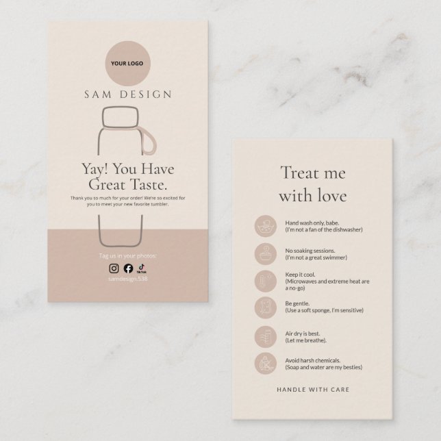 Elegant Tumbler Care Instructions Custom Than you Visitkort (Fram/baksida)