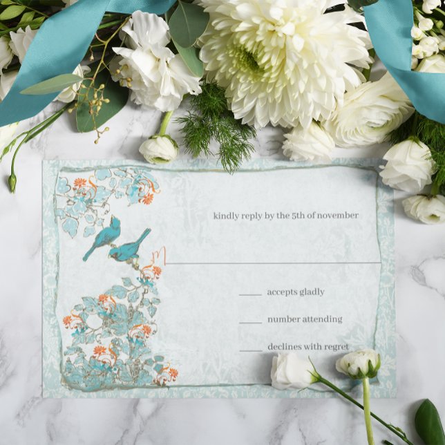 Elegant Turcoise Coral Birds Damask Wedding OSA (Skapare uppladdad)