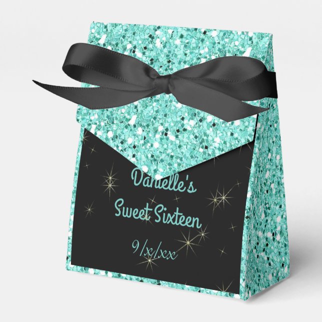 Elegant Turcoise Glitter, Sweet sixteen, Anpassnin Presentaskar (Framsidan Sidan)