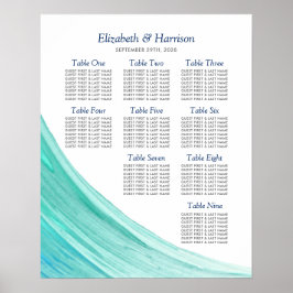 Elegant Turcoise Tides Beach Wedding Bord plan Poster