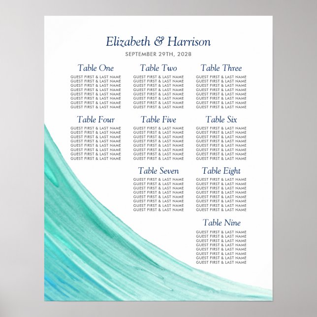 Elegant Turcoise Tides Beach Wedding Bord plan Poster (Framsidan)