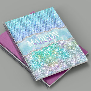 Elegant Turcoise unicorn faux glitter monogram nr Anteckningsbok