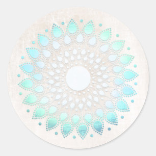 Elegant Turcos Blommigt Lotus Flower Mandala Runt Klistermärke