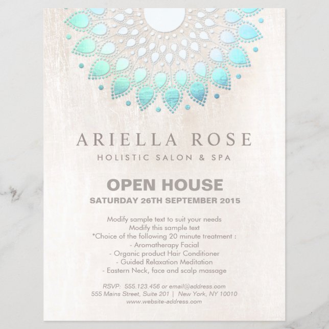 Elegant Turcos Blommigt Lotus Mandala Reklamblad (Framsidan)