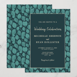 Elegant Turcos Löv Mönster Botaniska Bröllop Inbjudningar